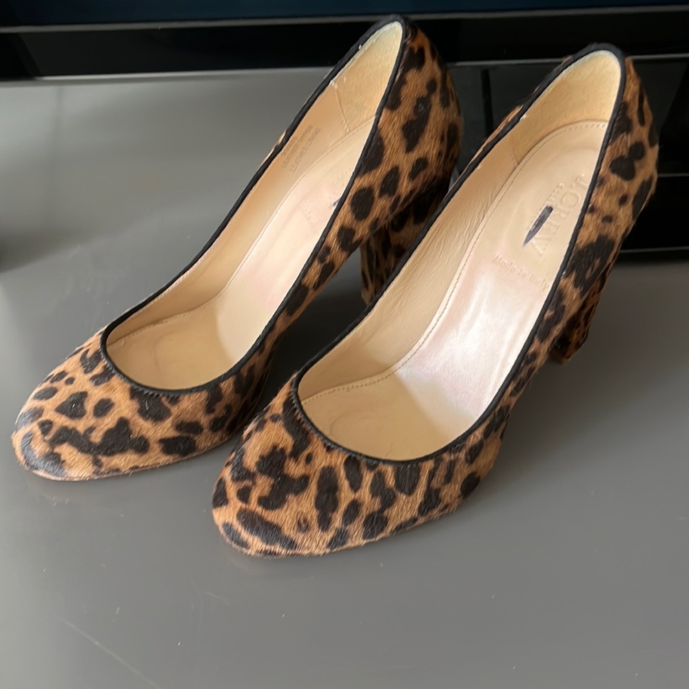 J Crew faux fur leopard pumps
